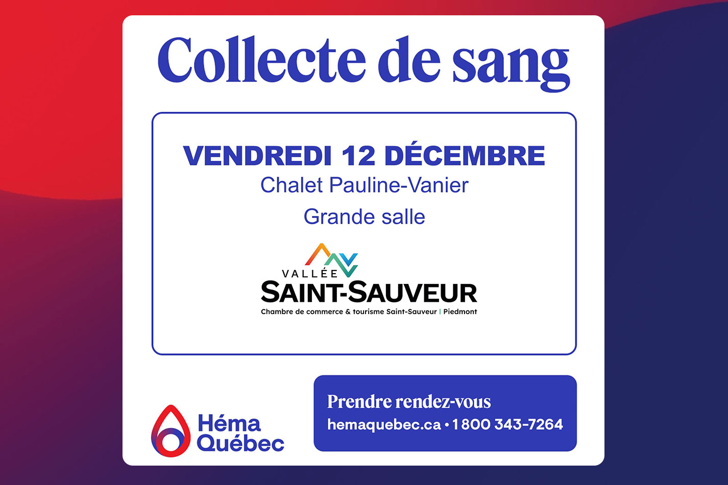Collecte de sang 13 dec 2025